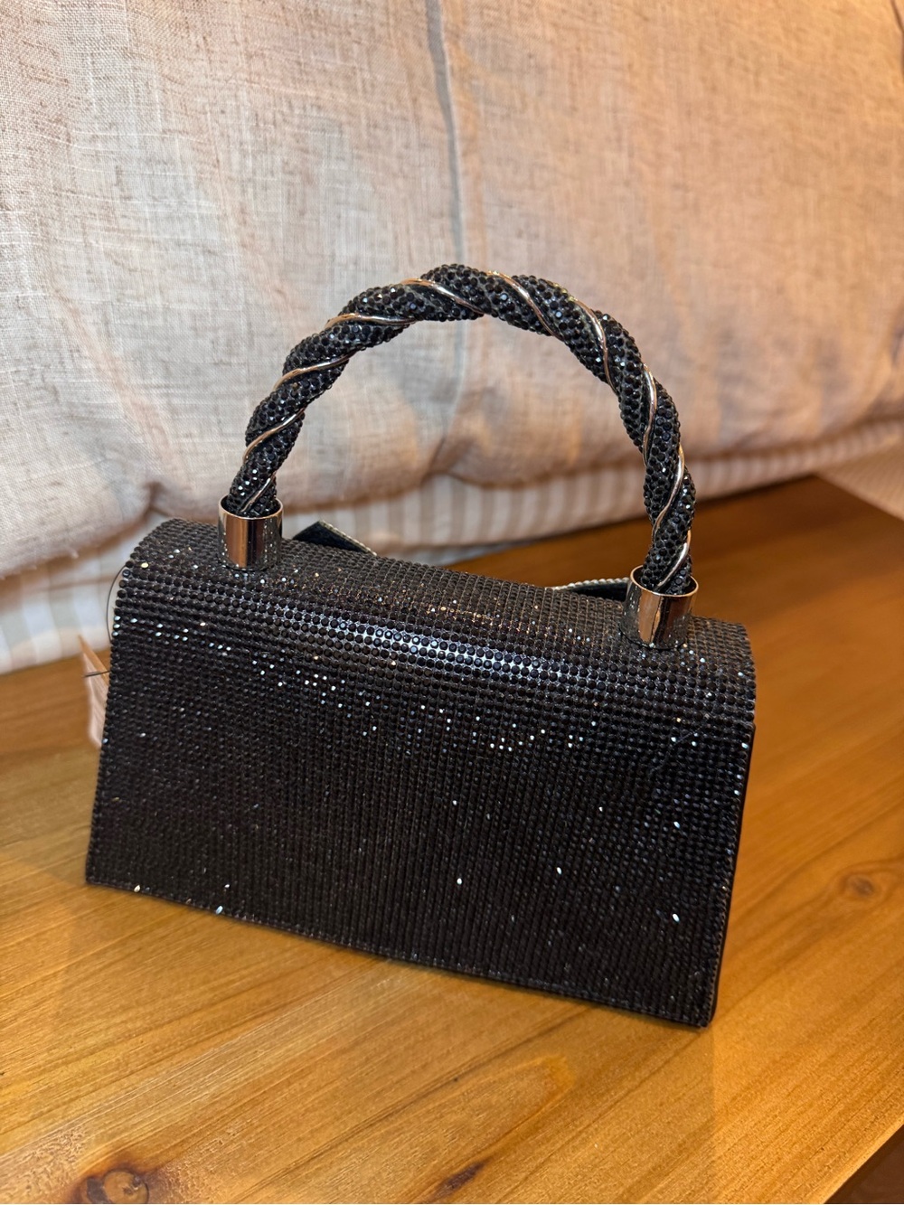 NWT Black Crystal Evening Bow Top-Handle Bag - Picture 3 of 6